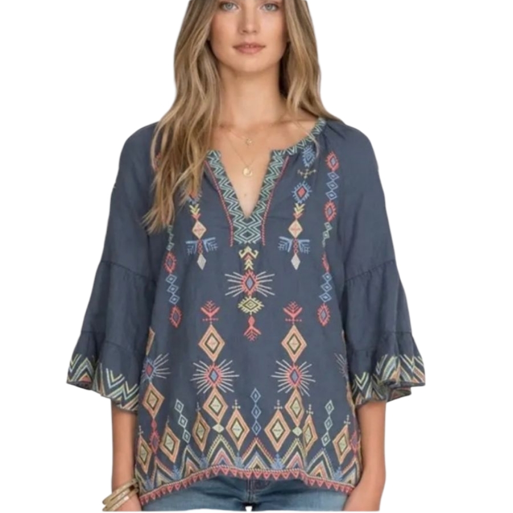 Johnny Was bell sleeve linen tunic size XS
